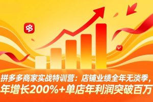 （17717期）拼多多商家实战特训营：店铺业绩全年无淡季，年增长200%+单店年利润突破百万(26年3月更新)