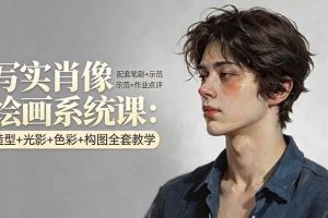 (17967期)写实肖像绘画系统课:造型+光影+色彩+构图全套教学,配套笔刷+示范+作业点评