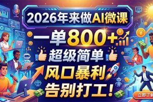 （18195期）2026年来做AI微课，一单800+，超级简单，风口暴利，告别打工！