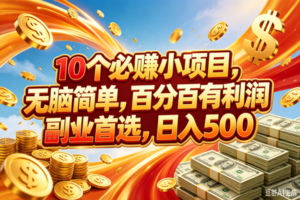 (18918期)10个必赚的小项目,百分百赚元子,无脑简单,副业首选,日入500+